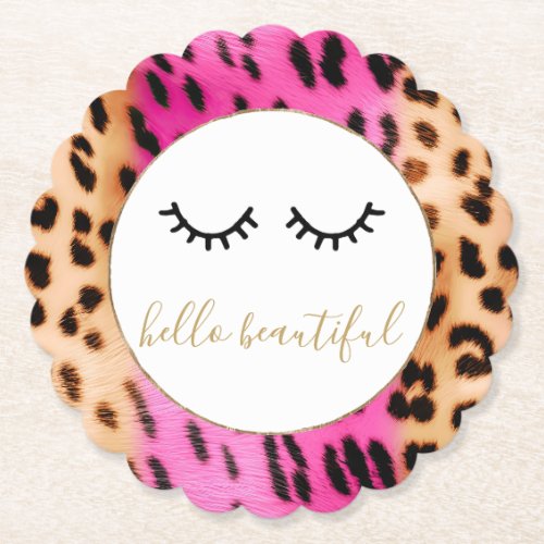 Black Eyelashes Pink Cream Leopard  Paper Coaster