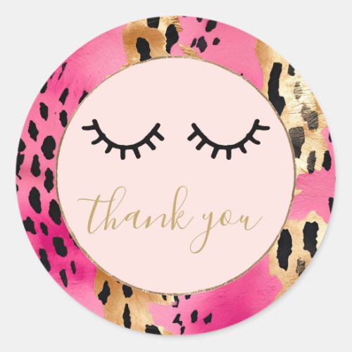 Black Eyelashes Pink Gold Leopard Thank you Classic Round Sticker