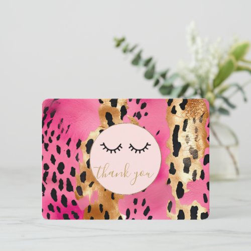 Black Eyelashes Pink Gold Leopard Thank you Enclosure Card