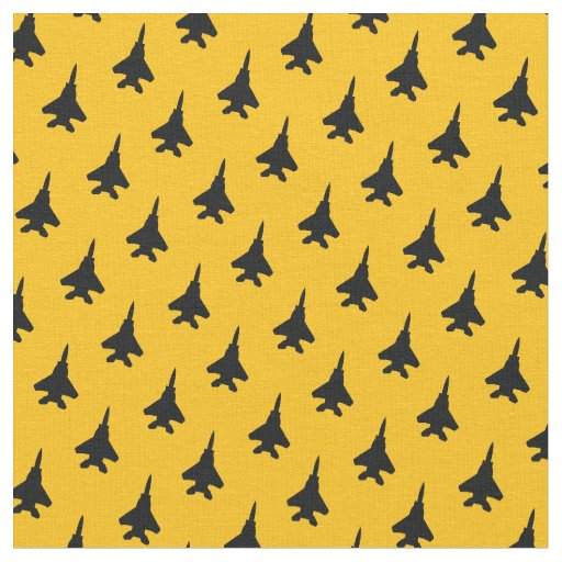 Black F-15 on Yellow 1 Inch Pattern Fabric