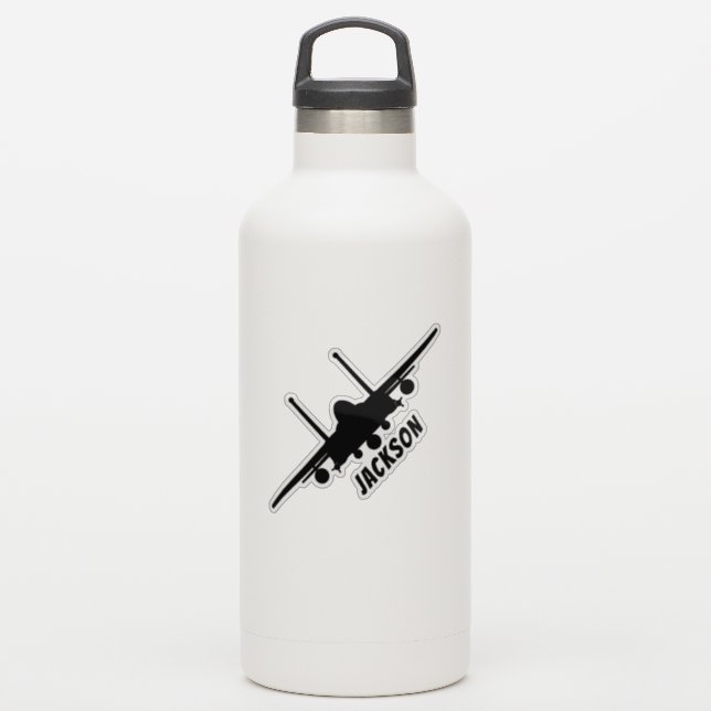 Black F-15E Strike Eagle Front Silhouette Name Sticker (Waterbottle)