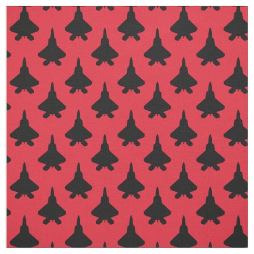 Black F_22 Raptor Fighter Jet Pattern on Red Fabric