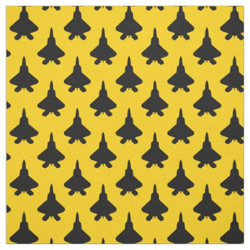 Black F_22 Raptor Fighter Jet Pattern on Yellow Fabric