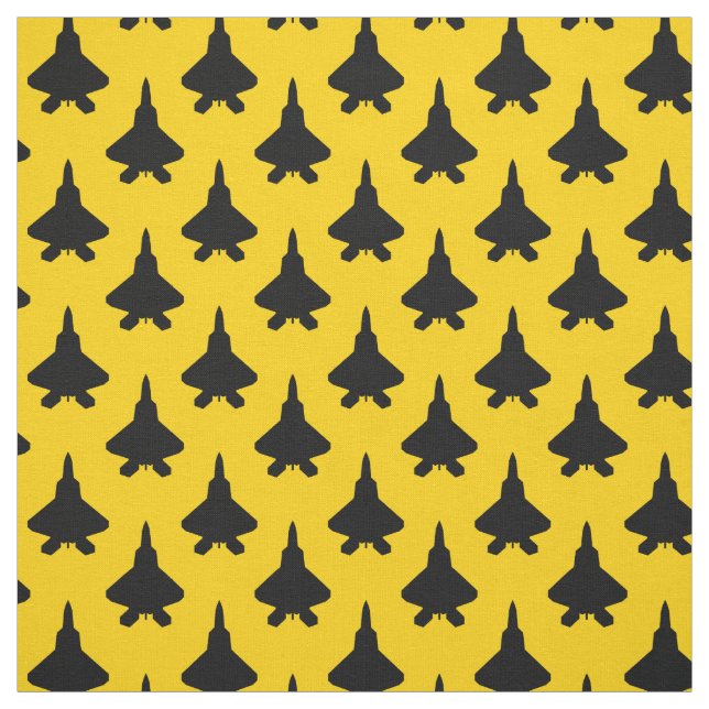 Black F-22 Raptor Fighter Jet Pattern on Yellow Fabric (Swatch)