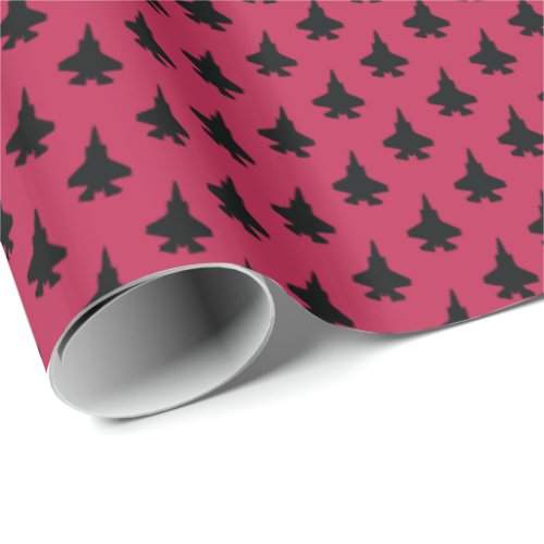 Black F_35 Lightning 2 Fighter Jet on Maroon Wrapping Paper