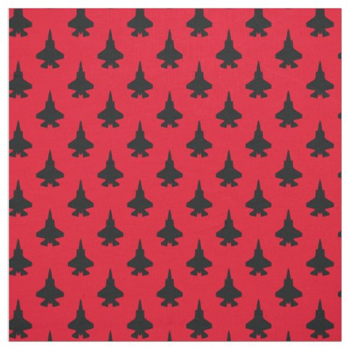 Black F_35 Lightning Fighter Jet Pattern on Red Fabric