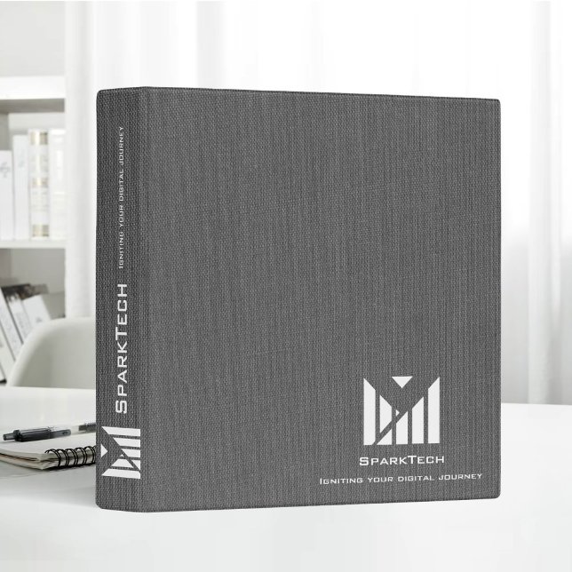 Black Fabric Texture Elegant Monogram Logo Custom 3 Ring Binder (Creator Uploaded)