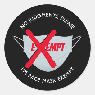 Black FACE MASK EXEMPT Classic Round Sticker