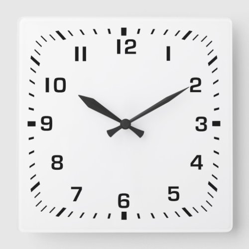 Black Face Numbers with Square Minute Ticks Square Wall Clock