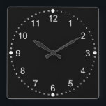 Black Face - White Numbers Square Wall Clock<br><div class="desc">A basic black clock face and white numbers. Add your own photos or text or both. Choose from round or square,  small or large.</div>