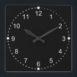 Black Face - White Numbers Square Wall Clock<br><div class="desc">A basic black clock face and white numbers. Add your own photos or text or both. Choose from round or square,  small or large.</div>