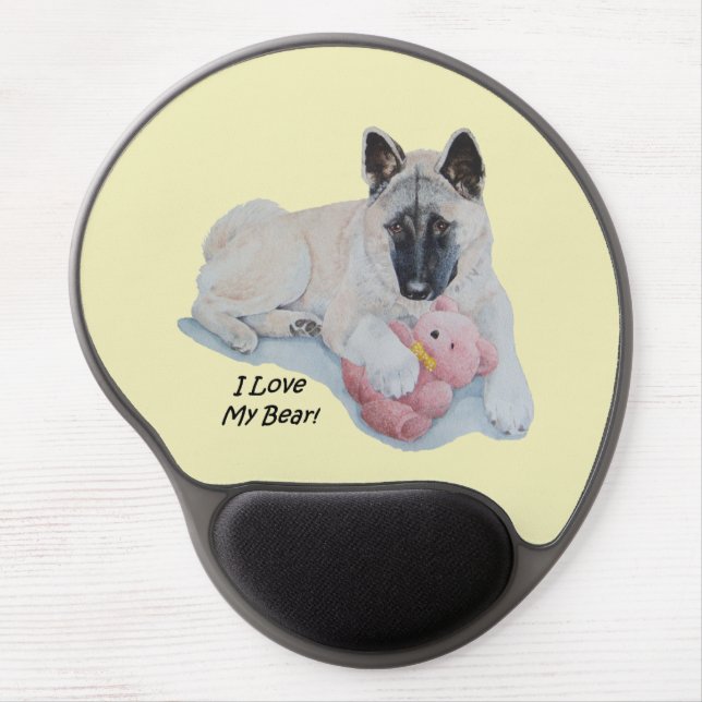 black faced akita cuddling teddy cute dog picture gel mouse pad (Front)
