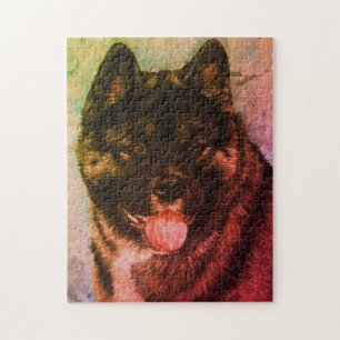 black faced akita panting dog portrait art jigsaw puzzle