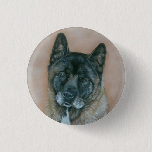 black faced akita realist art dog portrait pinback button