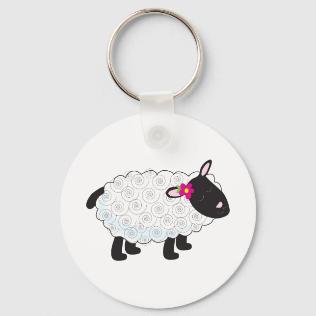 Black Faced Sheep With White Wool Keychain (Front)
