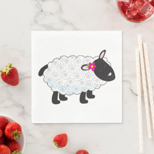 Black Faced Sheep With White Wool Napkins
