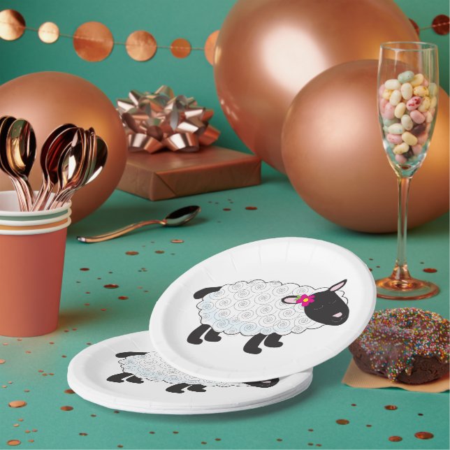Black Faced Sheep With White Wool Paper Plates (Multi)