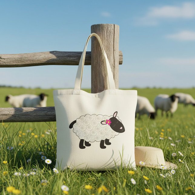 Black Faced Sheep With White Wool Tote Bag (Creator Uploaded)