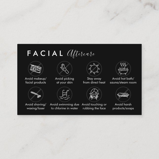Black Facial Aftercare Advices Post Instruction Business Card (Back)