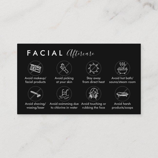 Black Facial Aftercare Advices Post Instruction Business Card