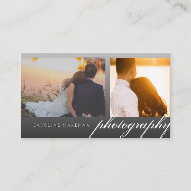 Black Fade 2-Photo Modern Elegance Photography Business Card (Front)