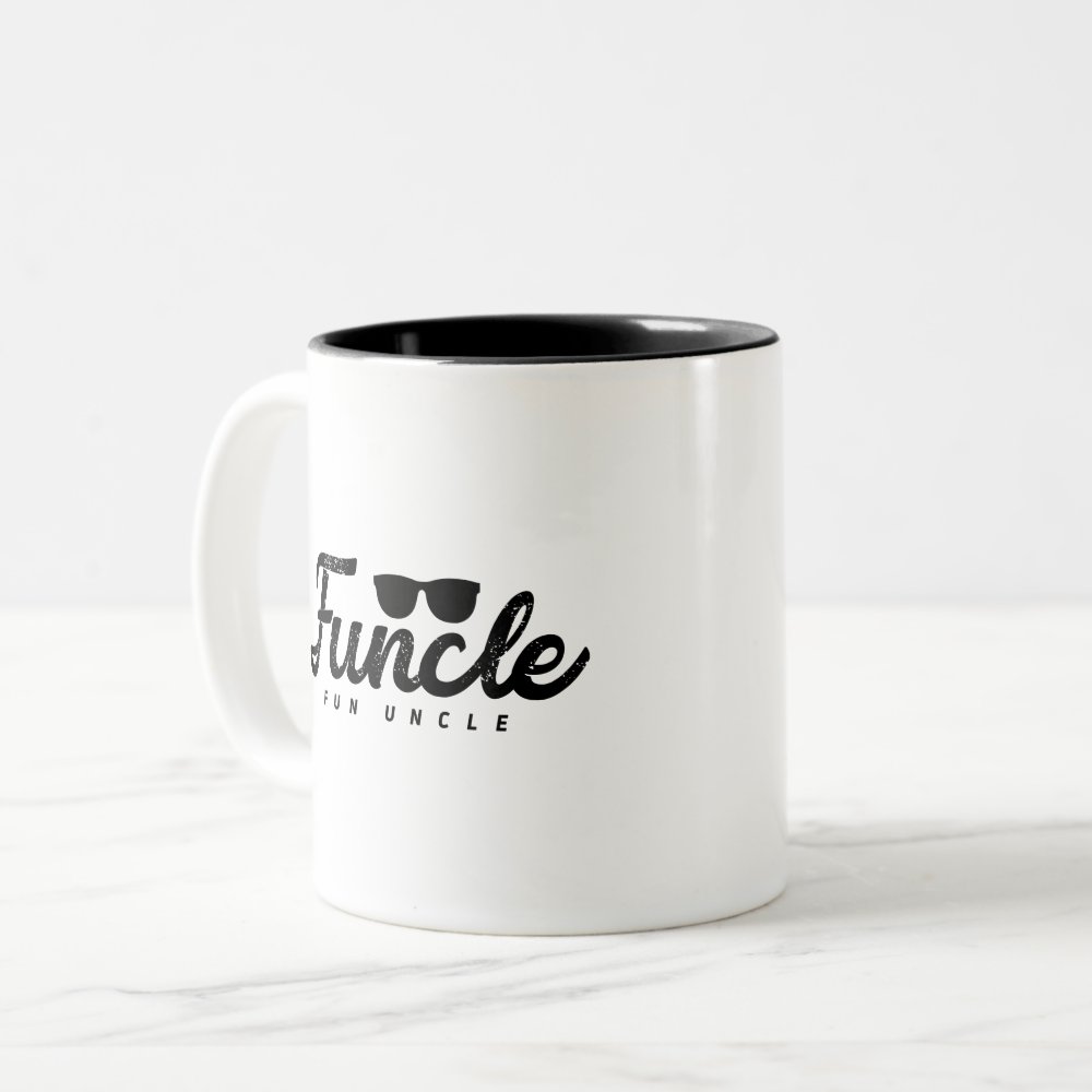 Discover Black Fade letters Funcle Fun Uncle with eyeglass Two-Tone Coffee Mug