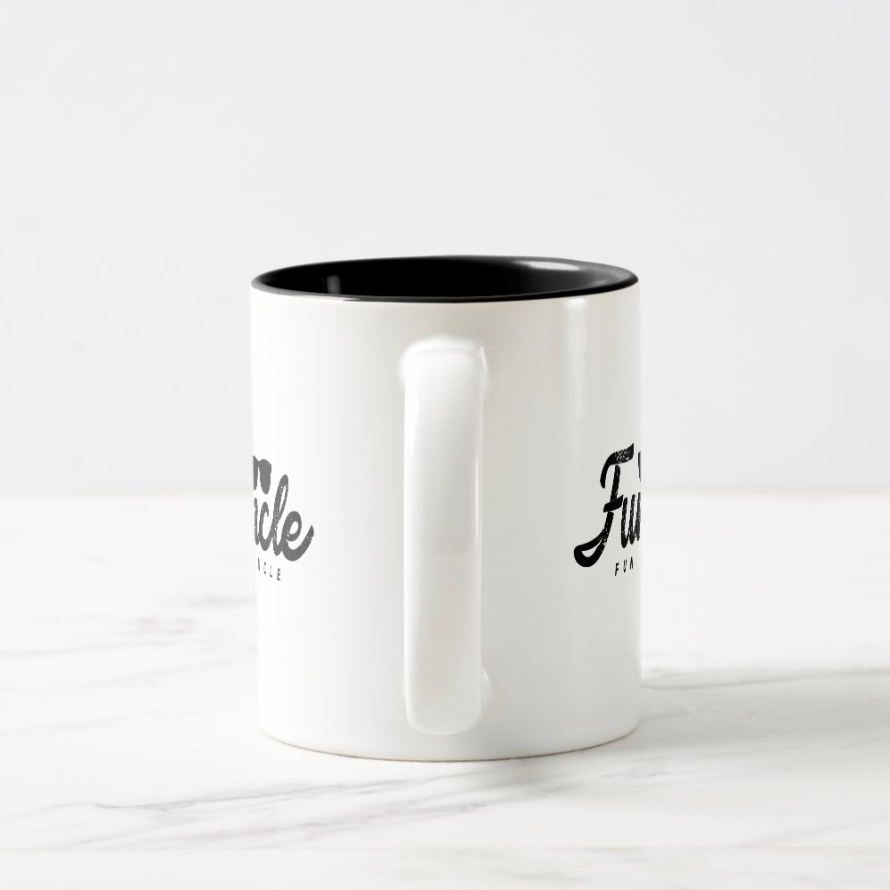 Disover Black Fade letters Funcle Fun Uncle with eyeglass Two-Tone Coffee Mug