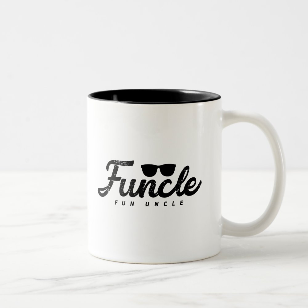 Discover Black Fade letters Funcle Fun Uncle with eyeglass Two-Tone Coffee Mug