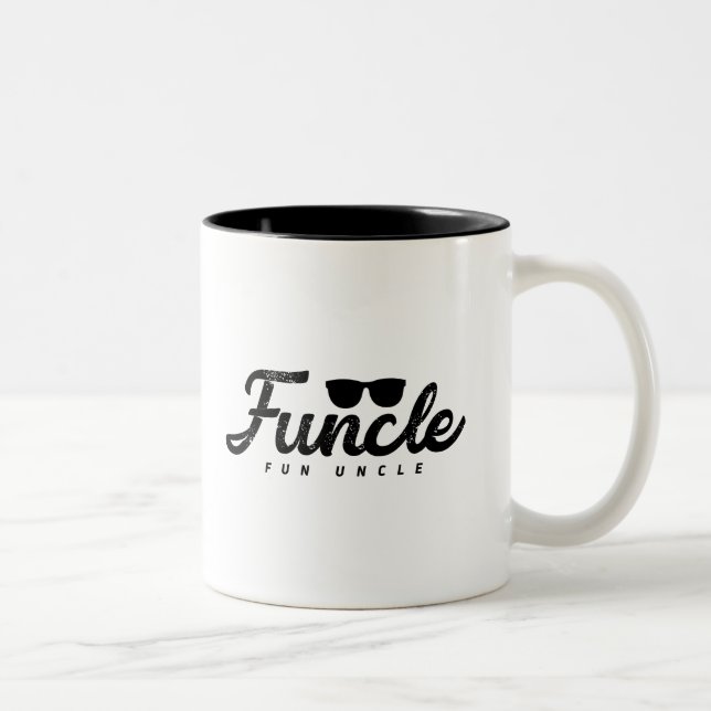 Black Fade letters Funcle Fun Uncle with eyeglass Two-Tone Coffee Mug (Right)