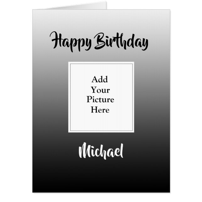 Black Faded Happy Birthday Add Your Photo Jumbo Card (Front)