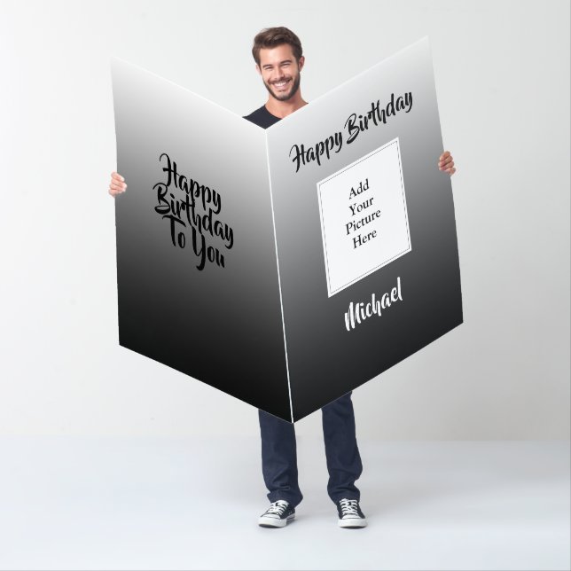 Black Faded Happy Birthday Add Your Photo Jumbo Card (In Situ)