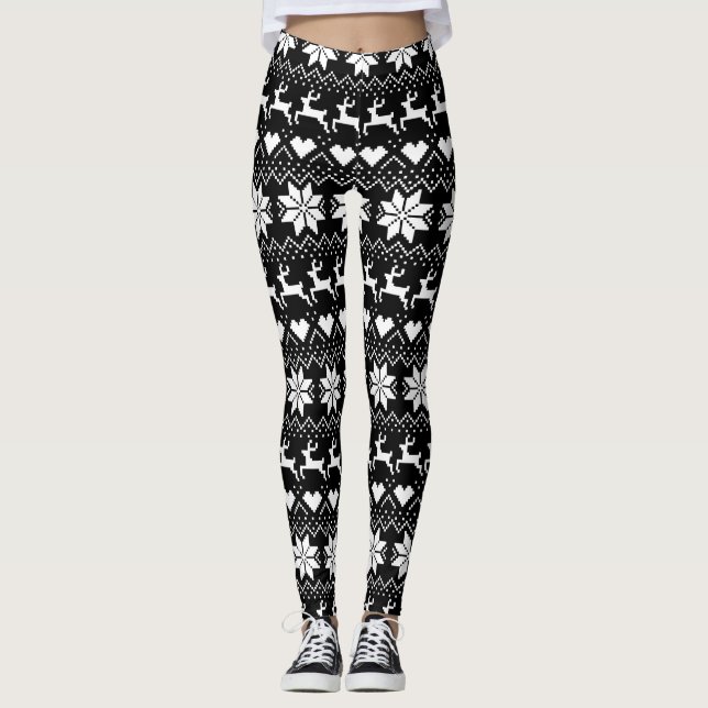 Black Fair Isle Print (Or Choose Color) Leggings (Front)