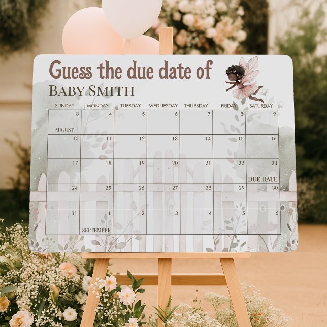 Black Fairy Baby Shower Guess Due Date Calendar Foam Board (Creator Uploaded)