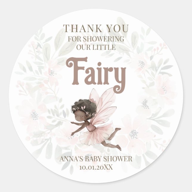 Black Fairy Baby Shower Thank You Classic Round Sticker (Front)