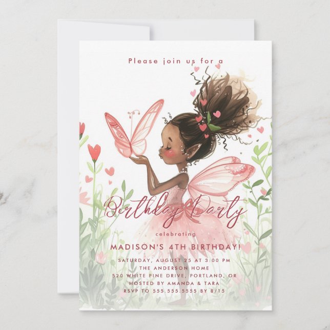 Black Fairy Ballerina Birthday Party Invitation (Front)