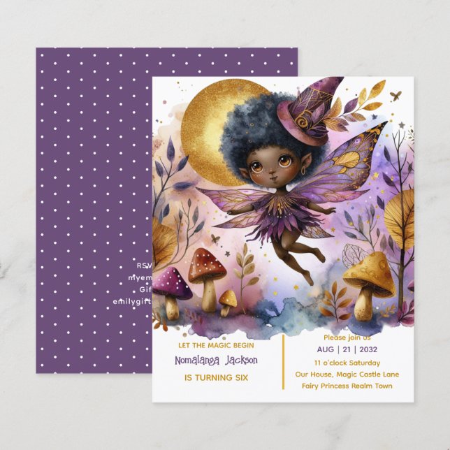 Black Fairy Birthday Fairycore Purple Gold  (Front/Back)