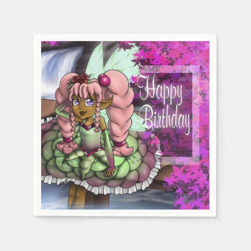 Black Fairy Birthday Paper Napkins