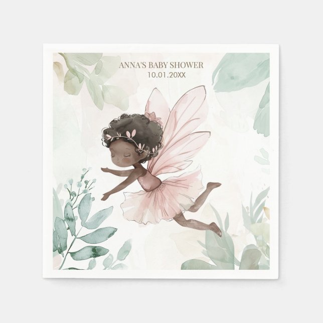 Black Fairy Girl Baby Shower Napkins (Front)