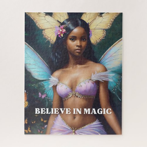 Black Fairy Girl Believe in Magic  Jigsaw Puzzle