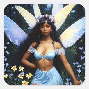 Black Fairy Girl Melanin Magic Square Sticker