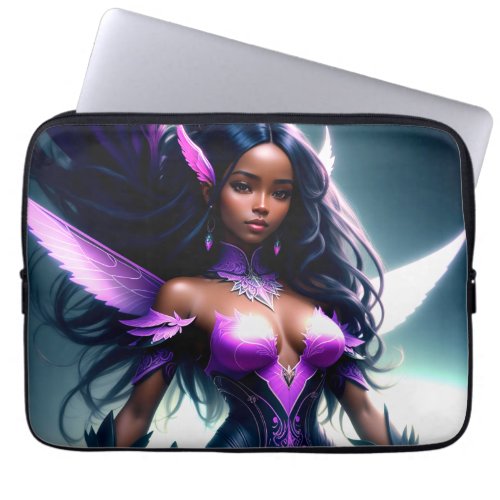 Black Fairy Girl With Purple Wings Superhero Laptop Sleeve