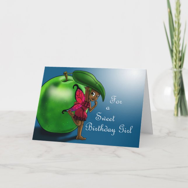 Black Fairy Green Apple Birthday Card (Front)