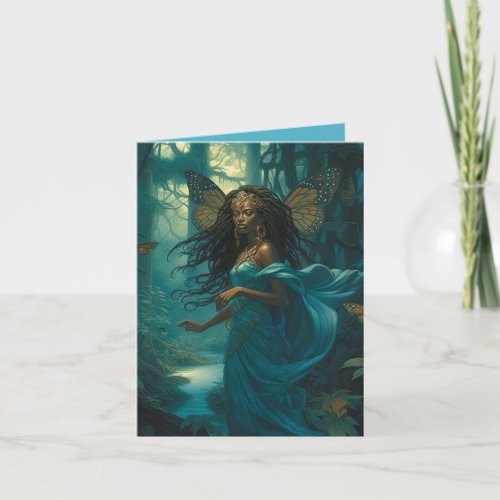 Black Fairy In A Teal Dress Blank Folded Note Card