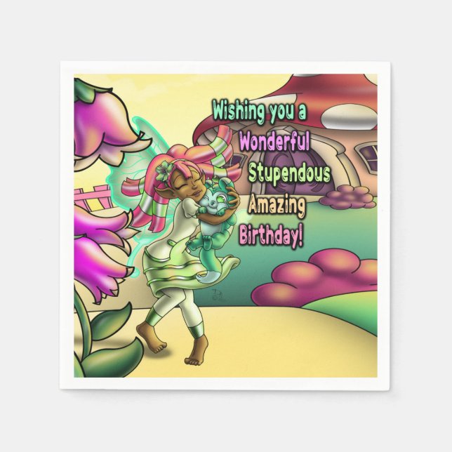 Black Fairy Lovely Birthday Paper Napkins (Front)