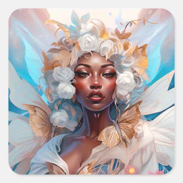 Black Fairy Queen Fantasy Art Square Sticker (Front)