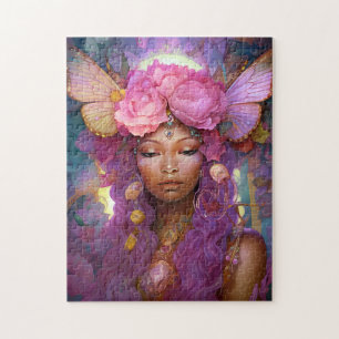 Black Fairy Queen Pink Purple Fantasy Art Jigsaw Puzzle
