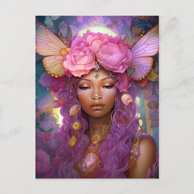 Black Fairy Queen Pink Purple Fantasy Art Postcard (Front)