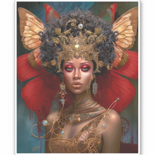 Black Fairy Queen Red Gold Fairy Fantasy Art Sticker