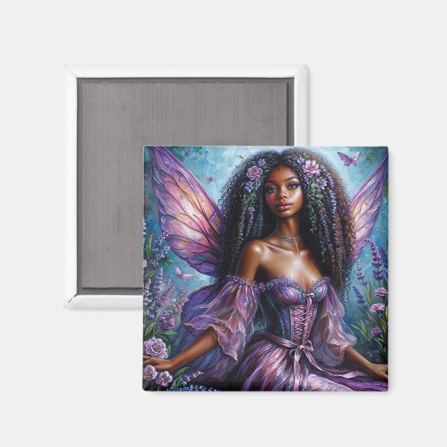 Black Fairy With Purple Wings and Flowers Magnet (Front/Back)