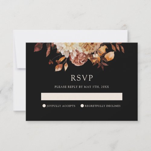 Black Fall Copper Floral Wedding RSVP Card